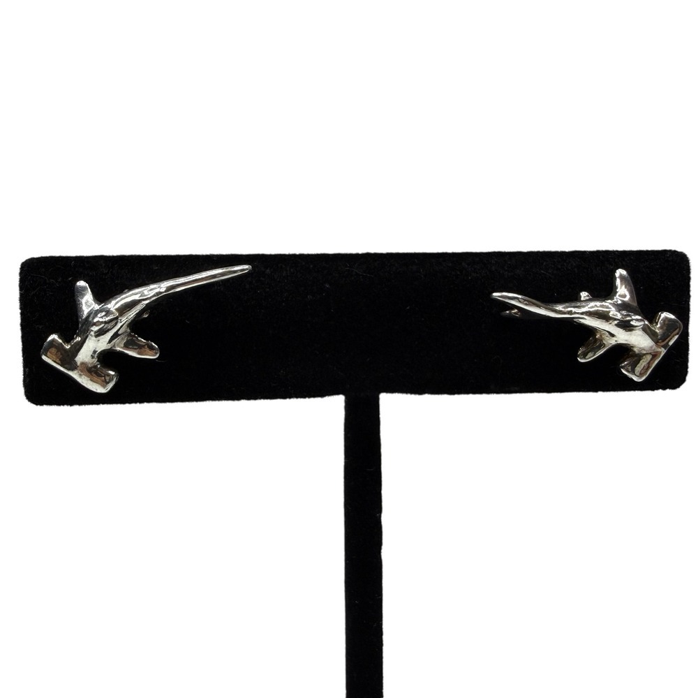 Galapagos Jewelry 950 Platinum Silver Hammerhead Shark Stud Earrings Ocean